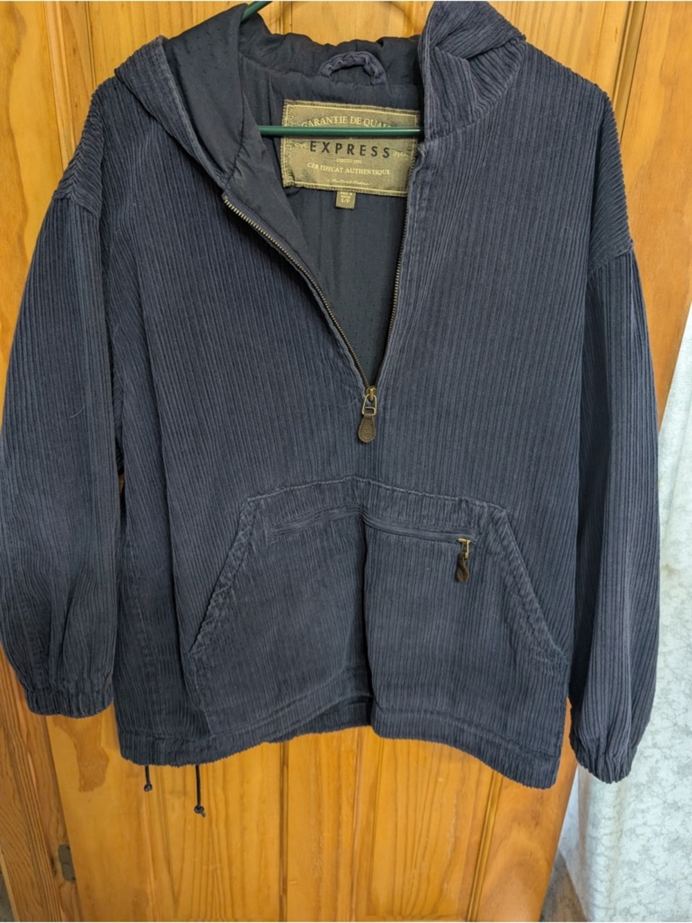 Express Women’s Navy Corduroy Half-Zip Hoodie - Picture 2 of 4
